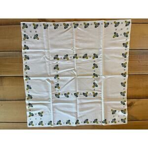 Vintage Floral Embroidered Linen Tea Towel. Green/Yellow Flowers.Kitchen Read!